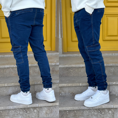 Jeanz – Jean Cargo Jogger Fit – Bleu foncé